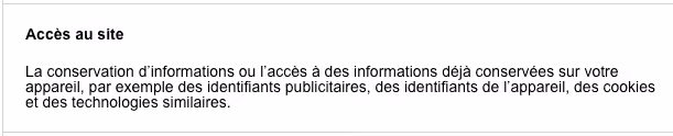 Accès au site La conservation d’informations ou l’accès à des informations déjà conservées sur votre appareil, par exemple des identifiants publicitaires, des identifiants de l’appareil, des cookies et des technologies similaires.